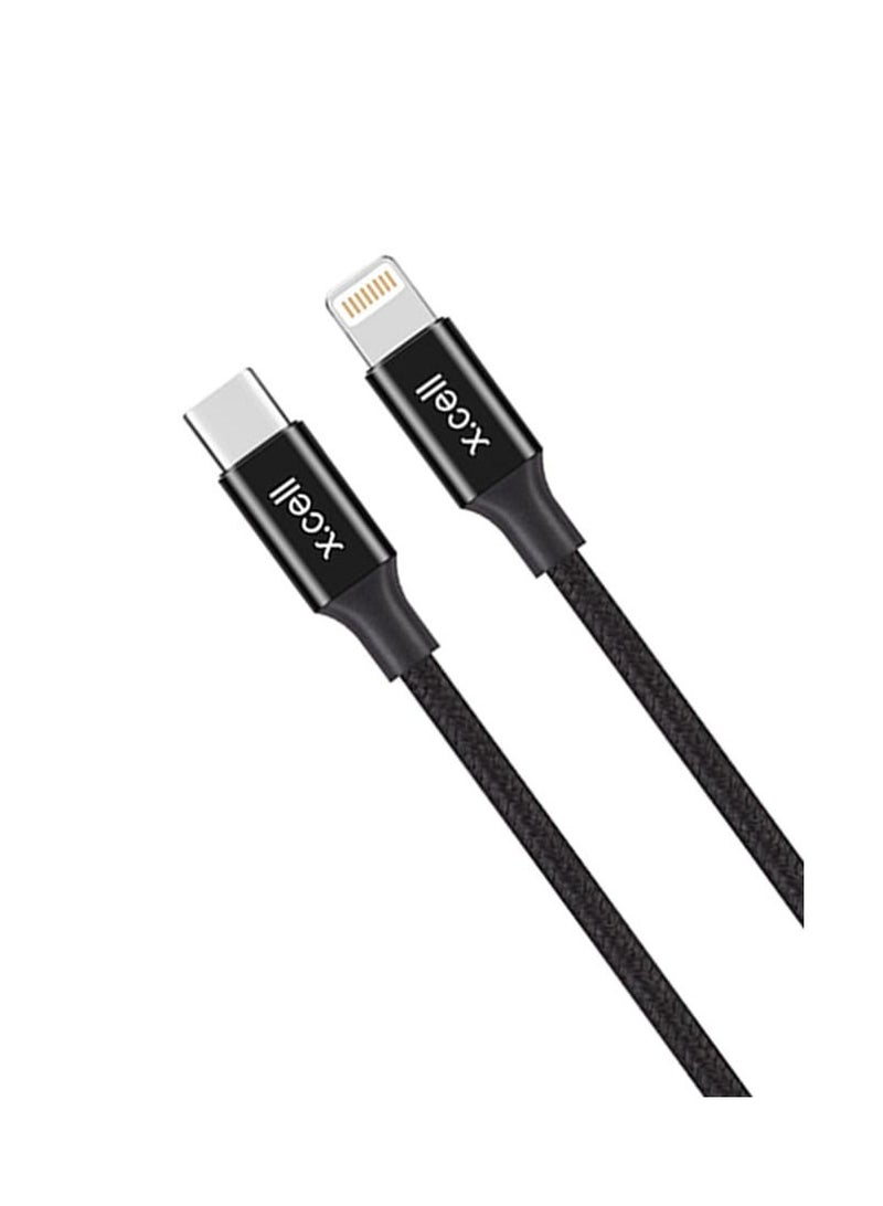 Xcell 2-in-1 Fast Charging Cable | 1 Mtr | USB-A to Lightning + USB-C | 3A Power Delivery | Heat Resistant Braided | Compatible with iPhone 14/13/12/11/X, iPad, AirPods - Black - Image 2