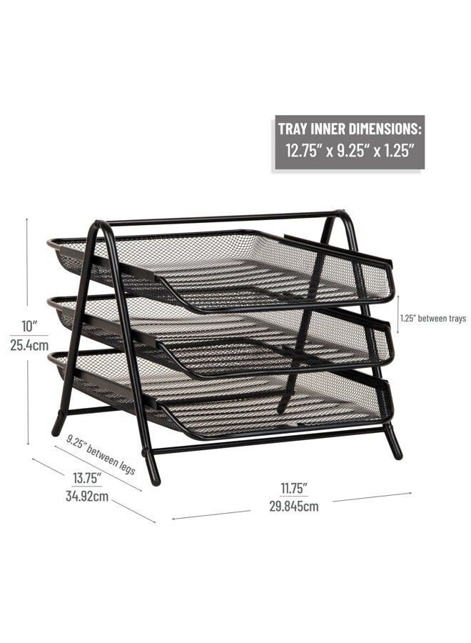 Mind Reader Desk Organizer with 3 Sliding Trays for Letters, Documents, Mail, Files, Paper, Black - Image 3