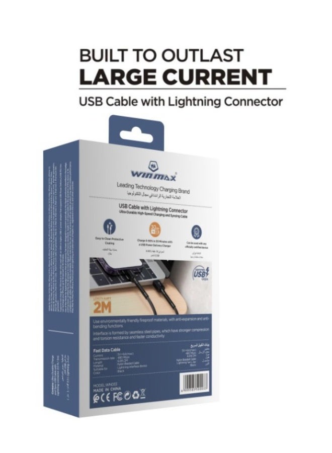 وينماكس كابل وين ماكس WN033 لايتنينج – طول 2 متر، شحن سريع 6A، متانة عالية وجودة ممتازة - Image 2