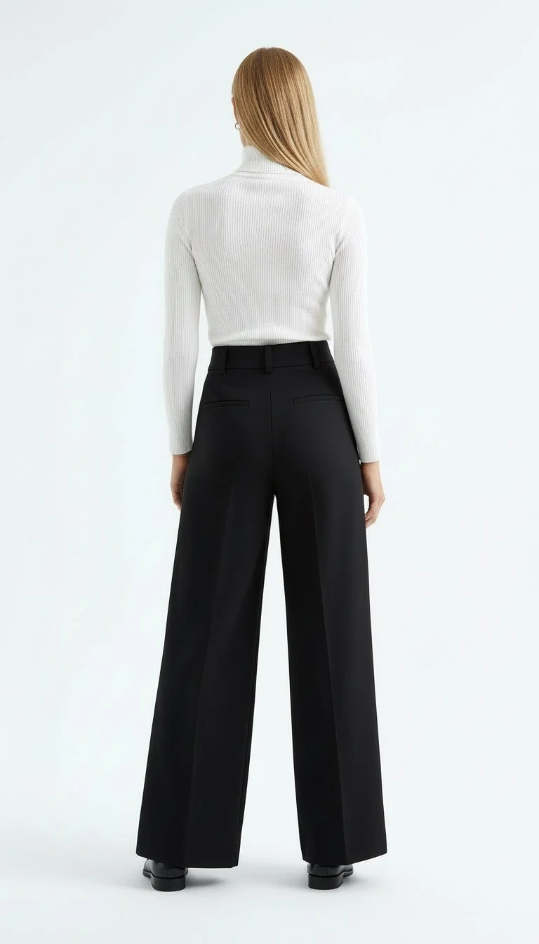 EXQUISE Wide Leg High Waist Pocketed Woven Trousers