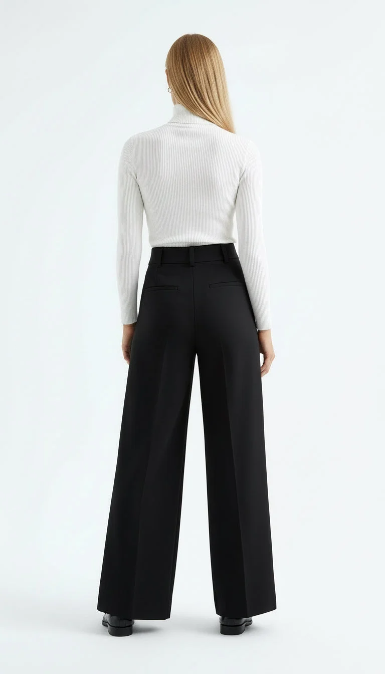 EXQUISE Wide Leg High Waist Pocketed Woven Trousers