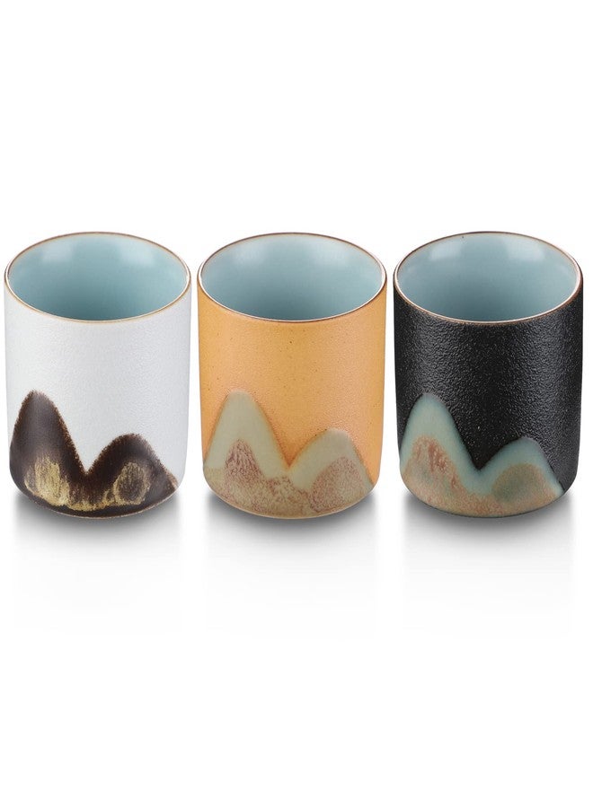 Evannt Ceramic Tea Cups Chinese Tea Cup Set of 3 Small Japanese Tea Cups Porcelain Sake Cup Kung Fu Tea Set Retro Style (Style 1#) - Image 3