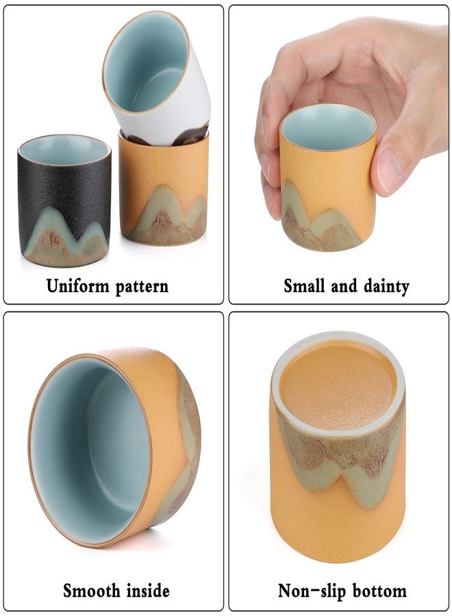 Evannt Ceramic Tea Cups Chinese Tea Cup Set of 3 Small Japanese Tea Cups Porcelain Sake Cup Kung Fu Tea Set Retro Style (Style 1#) - Image 4