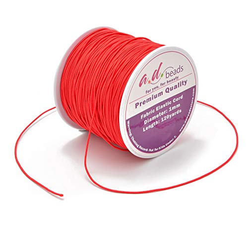 AD Beads 120 Yards 1.0MM Red Elastic Cord for Beading,Bracelets,Jewelry Making,120 Yards (Red) - Image 1