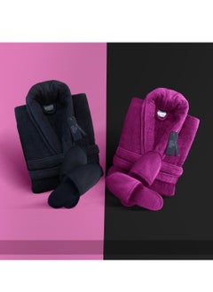 Couple Luxury Bathrobe Set Black & Purple - 2 Velour Bathrobe, 2 Velour Slippers - Unisex - pzsku/Z394EA2F4A741CF760B0FZ/45/1741072781/b1683fcd-e231-4905-a95c-c18672ad9136