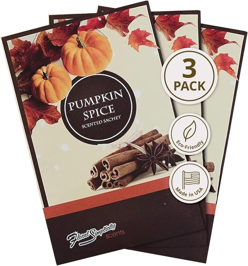FloralSimplicity Simplicity Scents Pumpkin Spice Scented Sachets Pack of 3, Fall & Winter - Long-Lasting Scented Bags, Home Fragrance, Air Freshener & Deodorizer for Closet, Room, Drawer, or Cars, Made in USA - Image 1