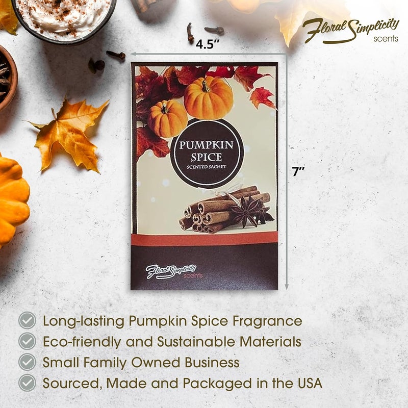 FloralSimplicity Simplicity Scents Pumpkin Spice Scented Sachets Pack of 3, Fall & Winter - Long-Lasting Scented Bags, Home Fragrance, Air Freshener & Deodorizer for Closet, Room, Drawer, or Cars, Made in USA - Image 3