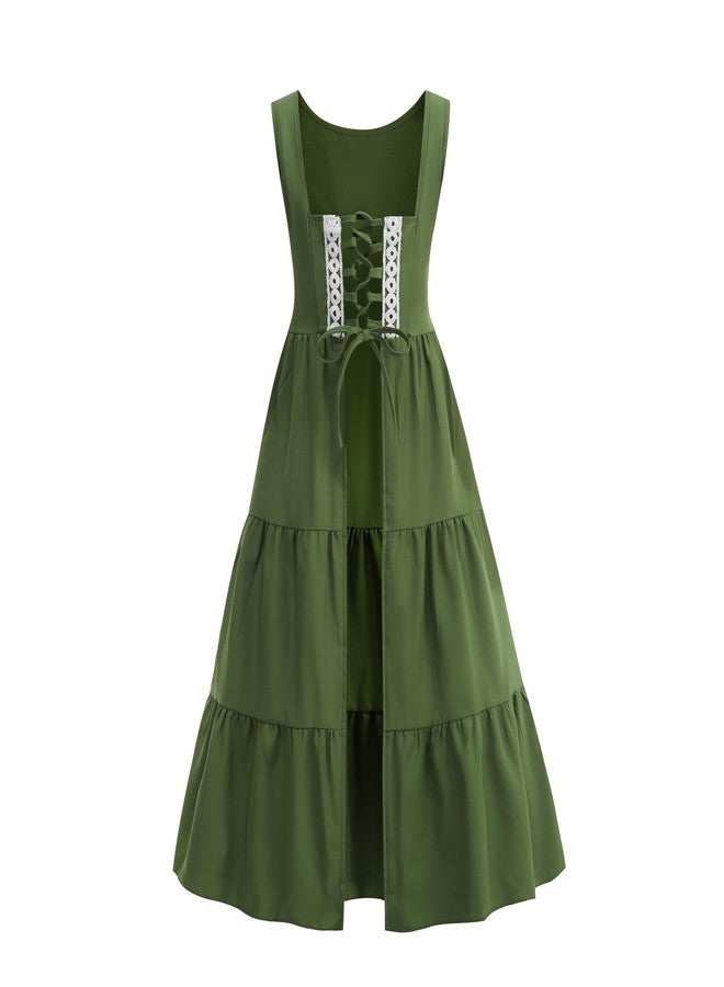 GRAJTCIN Girls Medieval Dress Renaissance Royalty Princess Outfit for Kids Long Sleeve Halloween Costume Set (Green,8-10Y) - Image 3