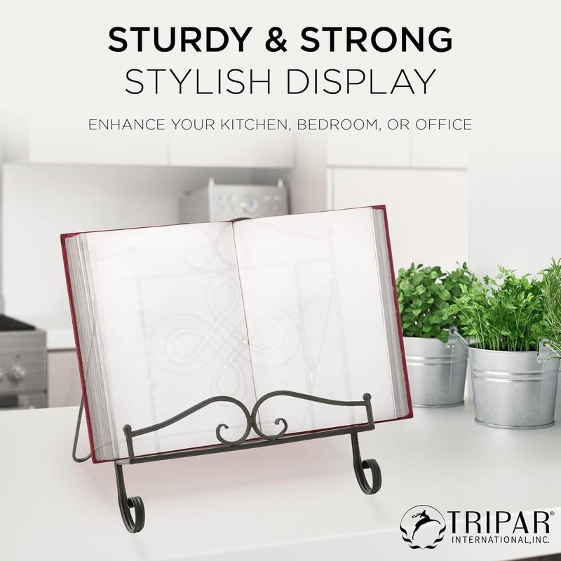 Tripar Swirl Design Black Metal Cookbook Stand for Cookbooks, Recipe Holders, Tablets, Catalogs, Portable, Adjustable, Free Standing - Image 5