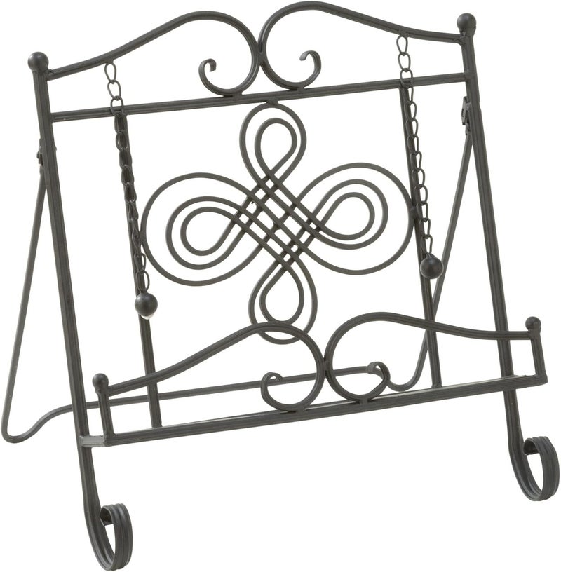 Tripar Swirl Design Black Metal Cookbook Stand for Cookbooks, Recipe Holders, Tablets, Catalogs, Portable, Adjustable, Free Standing - Image 1
