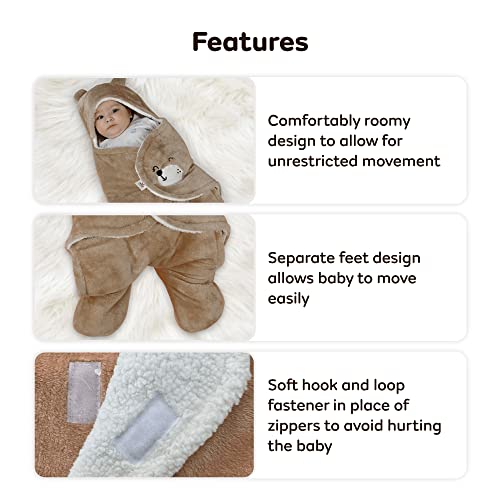 Mylo Baby Ultra-Soft Cute Baby Pack of 1 | Swaddling Wrapper | All Season Ac Blanket -Multipurpose | Hoodie Teddy Bear|0-6 Months (Light Brown) - Image 3