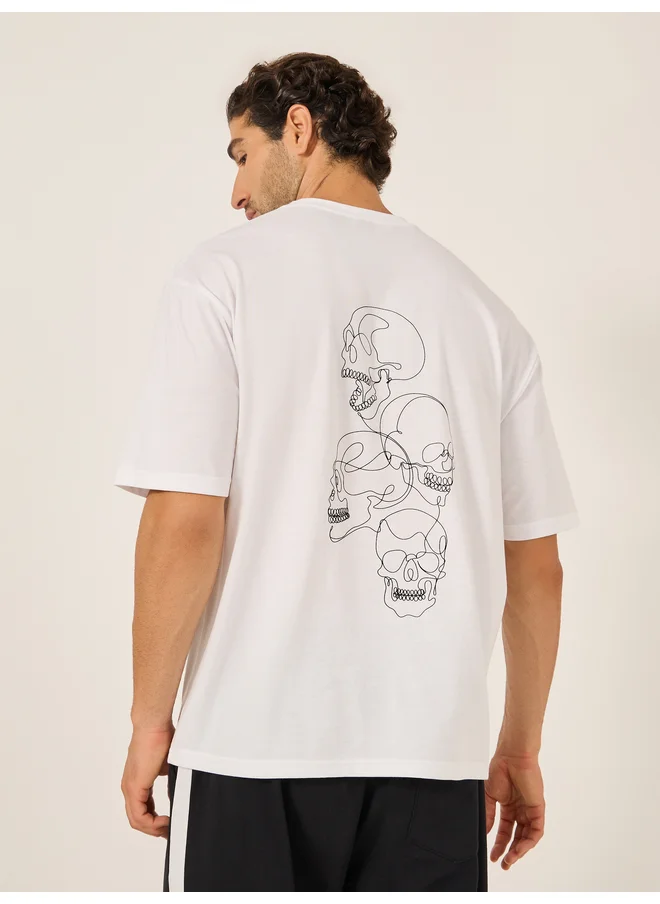 ستايلي Styli Back Skull Graphic Print Short Sleeve Oversized T-Shirt