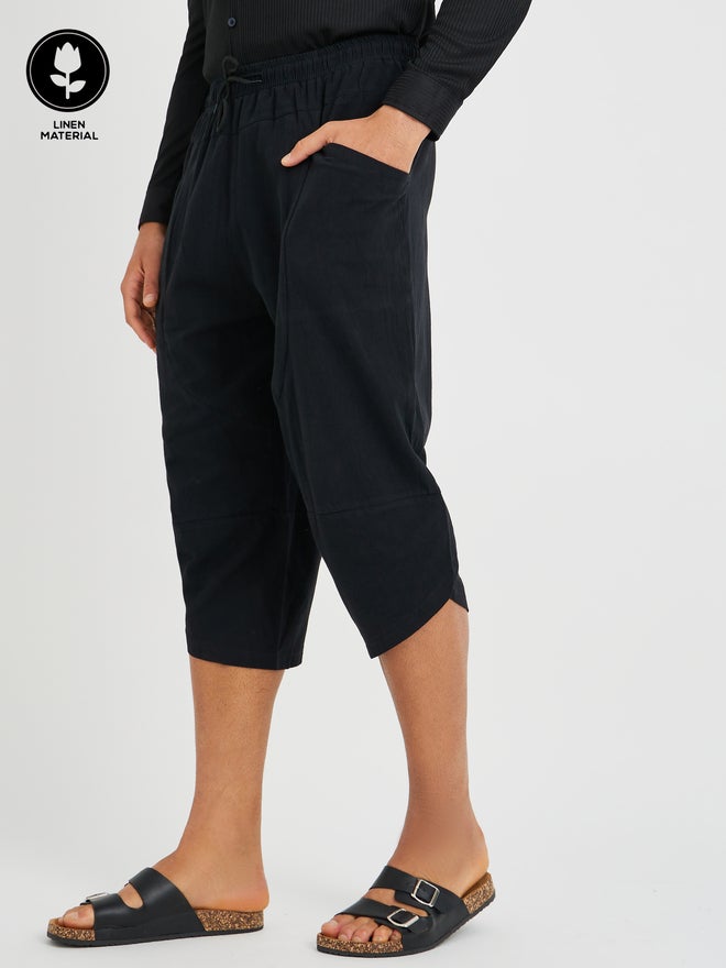 ستايلي بنطلون كتان قطني منسوج برباط - Image 1