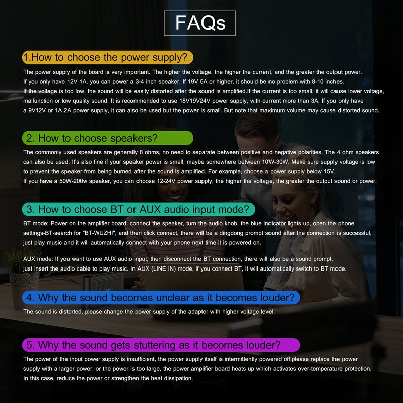 HIFI Power Amplifier Board Module 50Wx2 AUX and BT5.0 Audio Input Stereo Audio Treble Bass Control AMP - Image 4