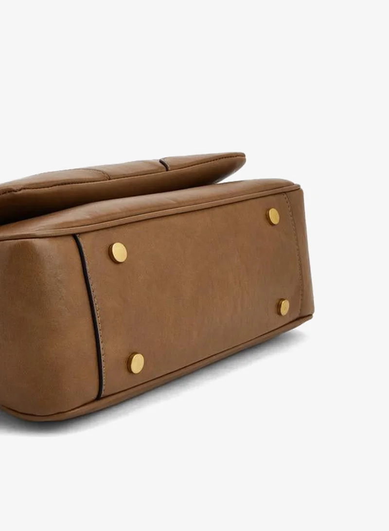 Celeste BROWN Buckled Detail Tote Bag With Zip Closure for Women | Best Price UAE