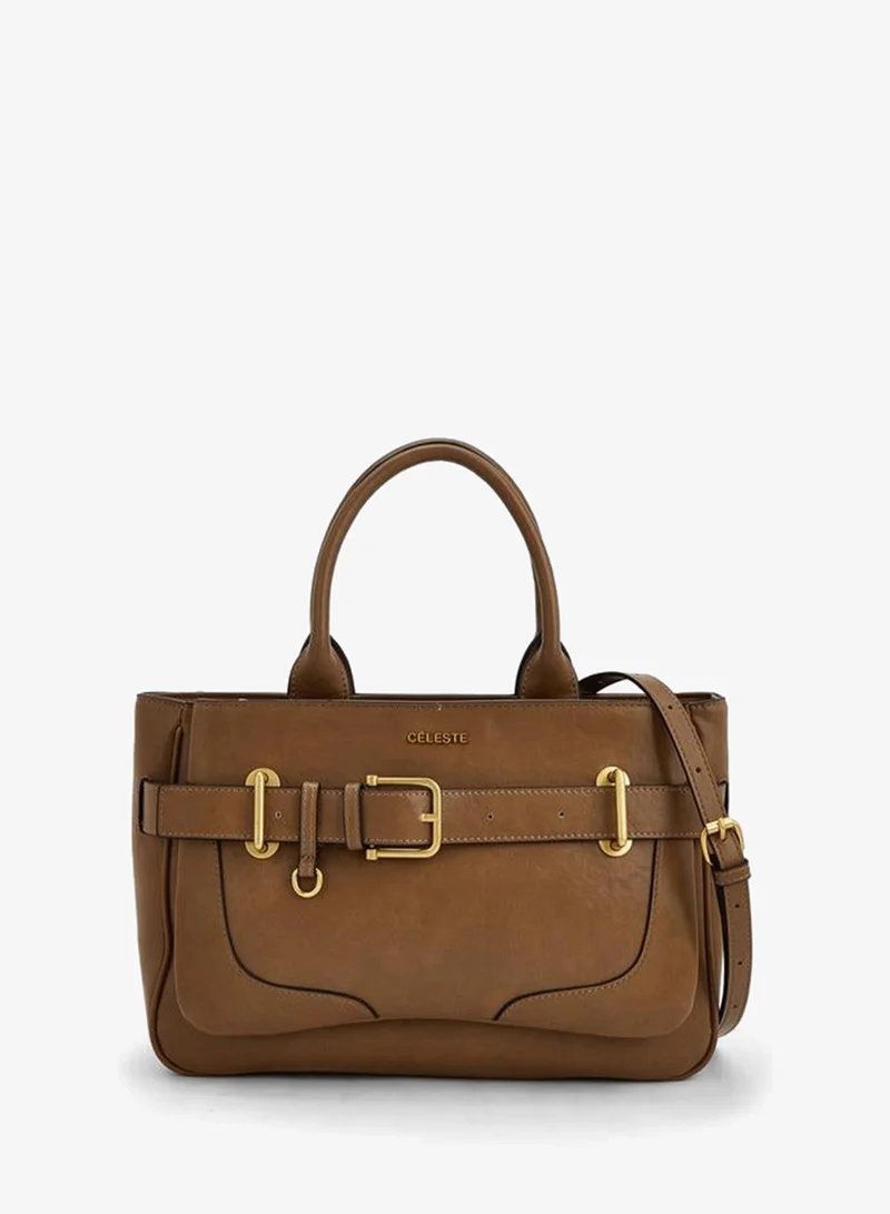 Buckled Detail Tote Bag With Zip Closure