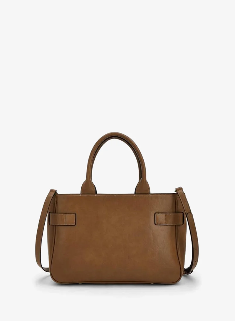 Celeste BROWN Buckled Detail Tote Bag With Zip Closure for Women | Best Price UAE