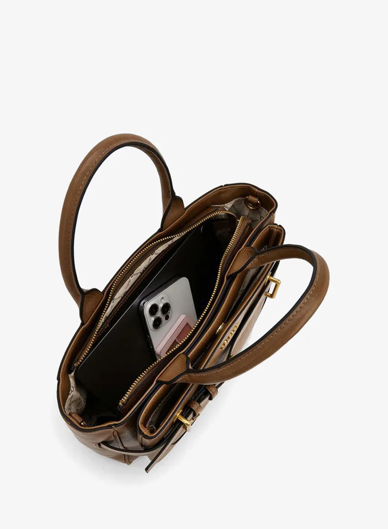 Celeste BROWN Buckled Detail Tote Bag With Zip Closure for Women | Best Price UAE