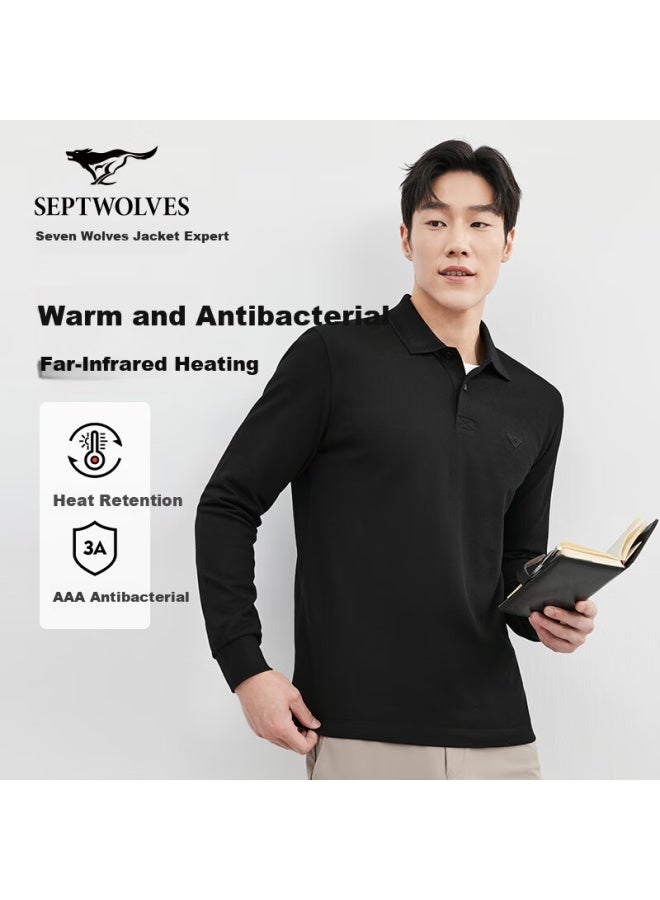 Seven Wolves Men's Long Sleeve Polo Shirt Solid Color Jacquard Basic Versatile Fashionable Stylish Long Sleeve T-shirt Men's Top Polo Shirt