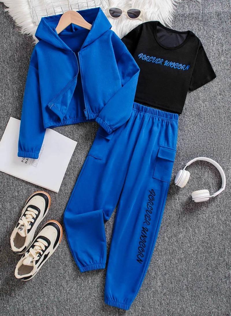Take Two Girls Slogan Print T-Shirt, Joggers and Jacket Set