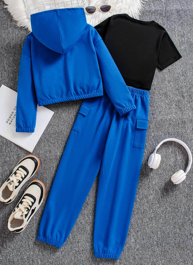 Take Two Girls Slogan Print T-Shirt, Joggers and Jacket Set