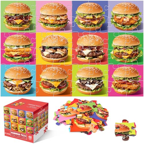 IFLOVE Jumbo Floor Puzzle for Kids48 Piece Hamburger Jigsaw PuzzlesLearning Educational Foods Toys for Toddlers Ages 35Colorful Design Children Easter Gift for Boy Girl Ages 48 - Image 1
