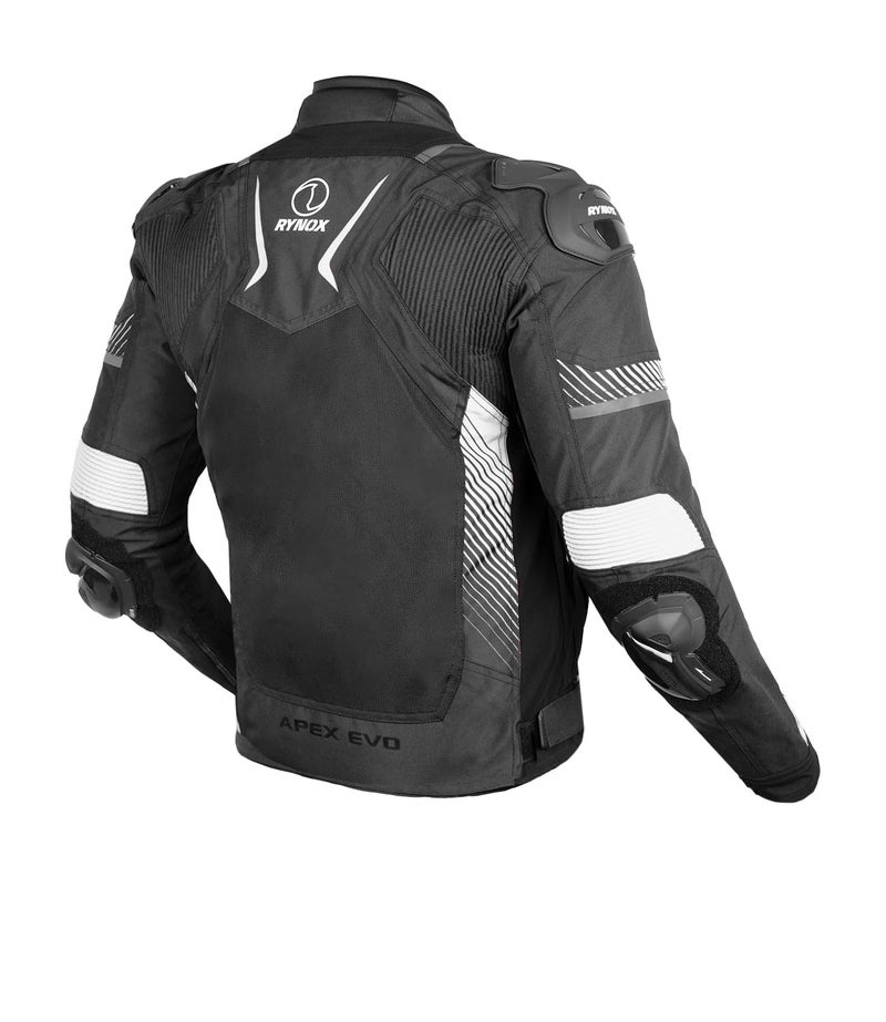 Rynox Apex Evo Jacket - CE Certified Class AA | Motorcycle Riding Jacket | Impact Protection | Abrasion Resistance - Black White, Large - Image 2