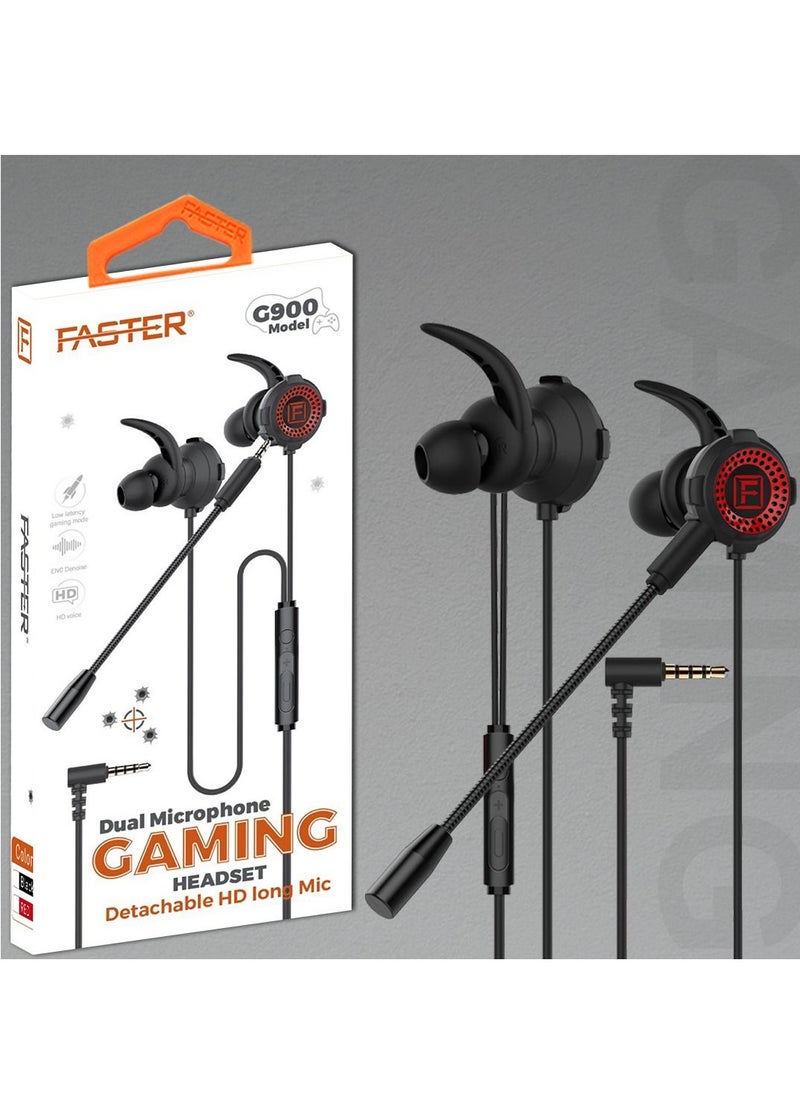 Faster - FASTER G900 Dual Gaming Headset With Detachable HD Long Mic black - Image 1