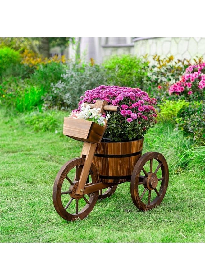LINGWEI Wooden Planter Box Cycle Shape Flower Pot  66x58x32cm Brown Flower Pot with Movable Wheels - Image 2