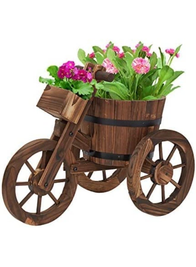LINGWEI Wooden Planter Box Cycle Shape Flower Pot  66x58x32cm Brown Flower Pot with Movable Wheels - Image 4