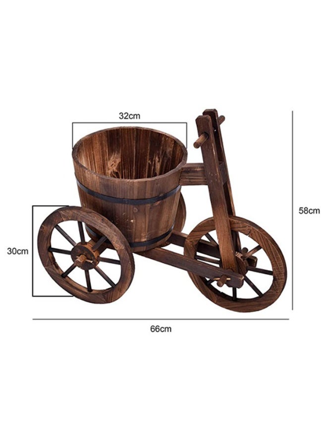 LINGWEI Wooden Planter Box Cycle Shape Flower Pot  66x58x32cm Brown Flower Pot with Movable Wheels - Image 3