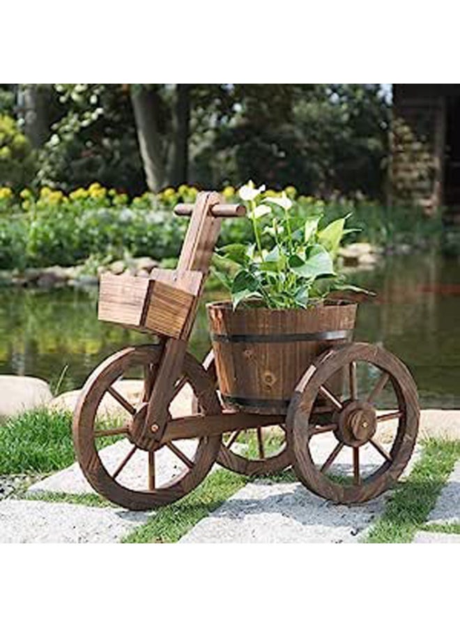 LINGWEI Wooden Planter Box Cycle Shape Flower Pot  66x58x32cm Brown Flower Pot with Movable Wheels - Image 5