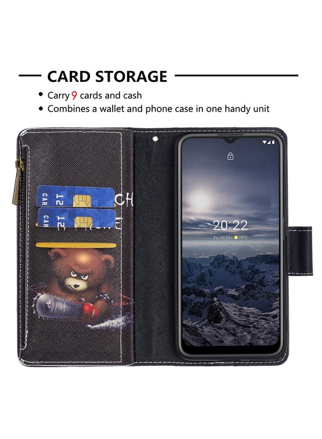 S-TOP Case For Nokia G21 / G11 Colored Drawing Pattern Zipper Leather Phone Case - Image 5