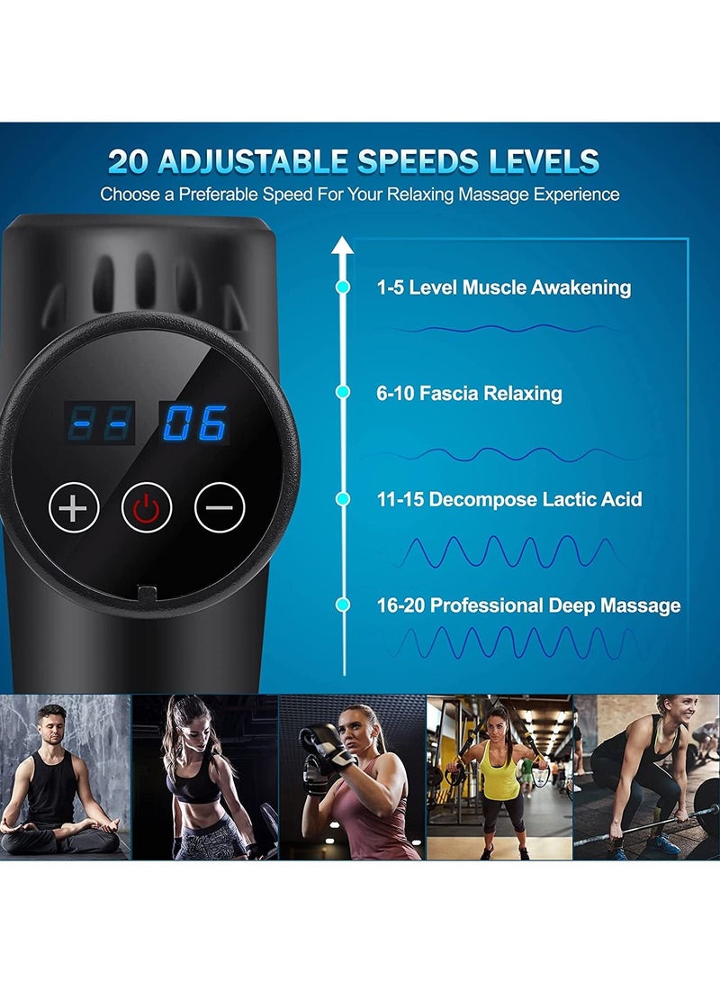 Massage Gun, Deep Tissue Percussion Muscle Massager with 20 Speeds, 8 Heads, LCD Display, Carrying Case, Super Quiet Handheld Electric Body Massager for Muscle Soreness Relief - Image 3