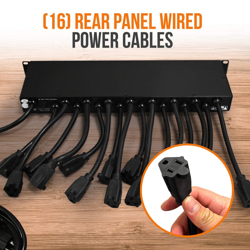 Pyle 19 Outlet 1U 19" Rackmount PDU Power Distribution Supply Center Conditioner Strip Unit Surge Protector 15 Amp Circuit Breaker 4 USB Multi Device Charge Ports 15FT Cord, Black - PCO865 - Image 5