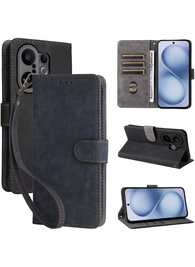 For Vivo X200 FE Flip Cover with Detachable Lanyard, PU Leather Full Body Protection Shockproof Flip Mobile Phone Case, RFID Anti-theft Brush Folio Wallet Case - Image 1