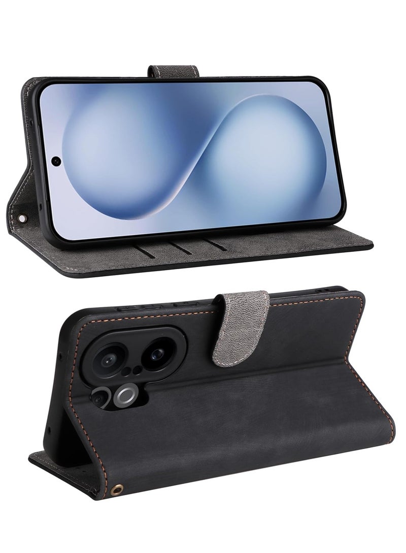 For Vivo X200 FE Flip Cover with Detachable Lanyard, PU Leather Full Body Protection Shockproof Flip Mobile Phone Case, RFID Anti-theft Brush Folio Wallet Case - Image 2