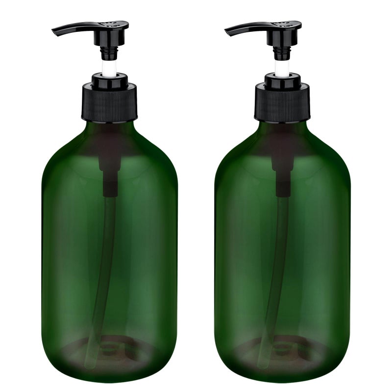2 Pack Pump Bottles Dispenser 169 OZ 500ml Bathroom Countertop Pump Dispensers Refillable Plastic Containers for Lotion Shampoo Body Wash Hand Dish Soap Kitchen Accessories with Waterproof Labels