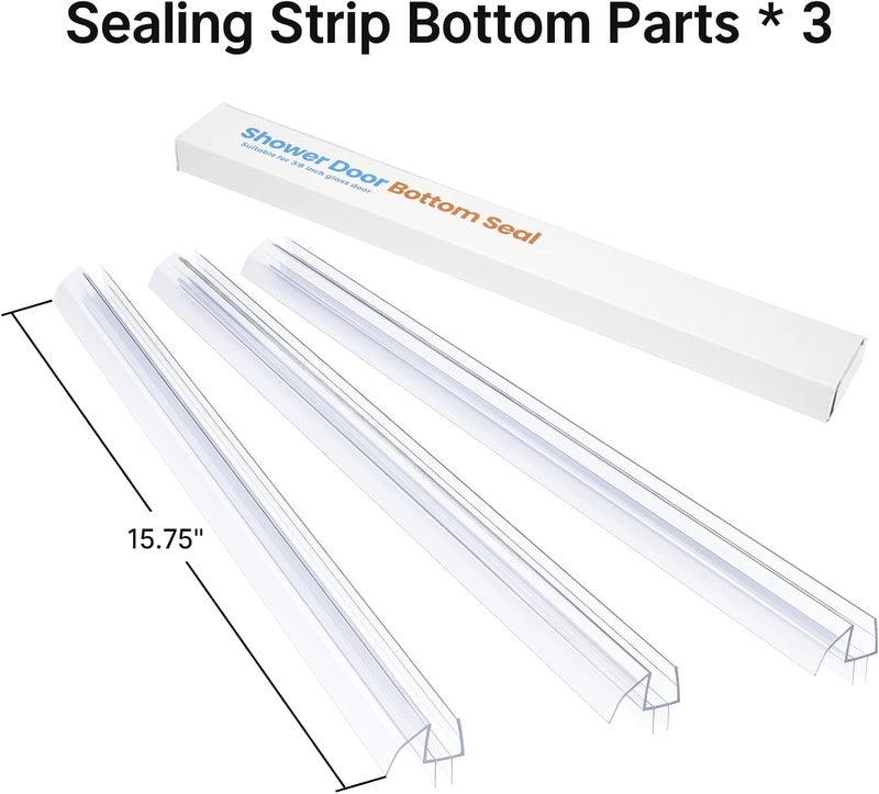 AmazerBath 3 PCS Shower Door Bottom Seal for 3/8 Inch Glass - (15.75 Inches x 3), 3 Section Segmented Shower Installation Kit Frameless Glass Door Seal Strip - Image 3