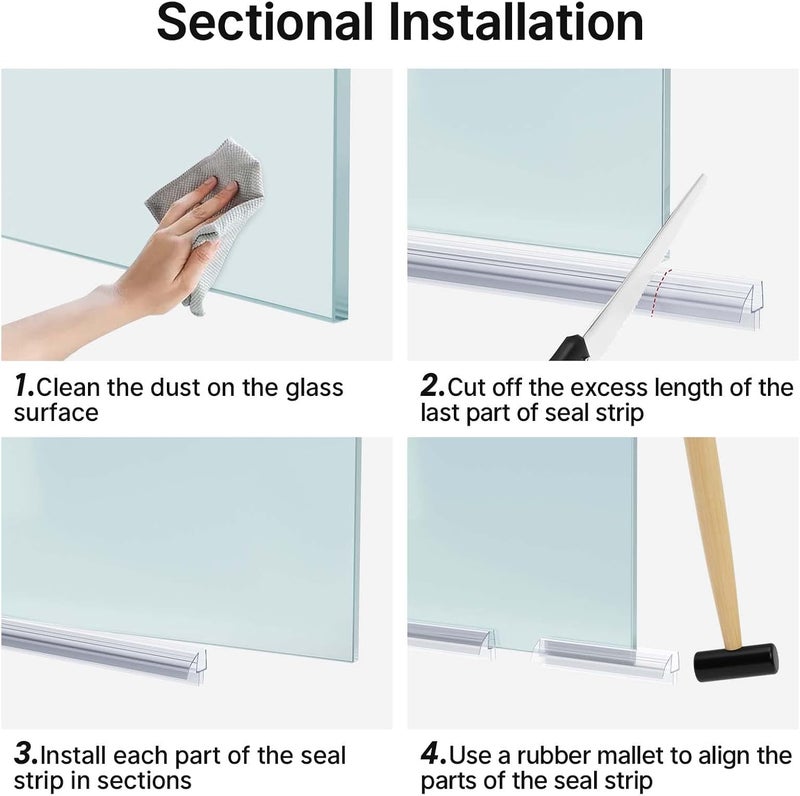 AmazerBath 3 PCS Shower Door Bottom Seal for 3/8 Inch Glass - (15.75 Inches x 3), 3 Section Segmented Shower Installation Kit Frameless Glass Door Seal Strip - Image 5