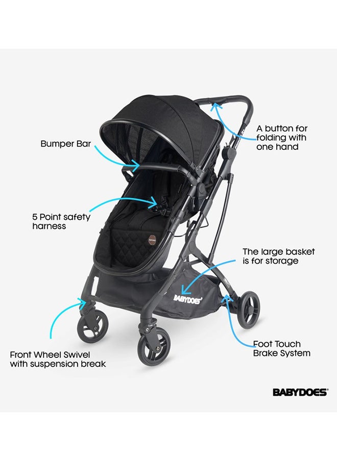 BABYDOES - PRONTO R+ 2 In 1 Reversible Cot Stroller With 5-Point Harness Reversible Seat One-Hand Fold  Sleeping Basket Into Bassinet Cot 0 To 4 Year Dark Grey - Image 1