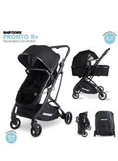 PRONTO R+ 2 In 1 Reversible Cot Stroller With 5-Point Harness Reversible Seat One-Hand Fold  Sleeping Basket Into Bassinet Cot 0 To 4 Year Dark Grey