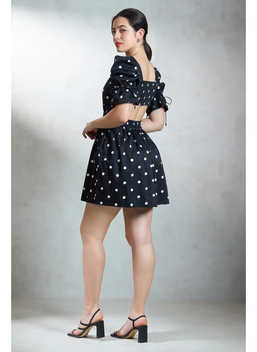 فيرجيو Virgio Women Cotton Boat Neck Mini Length Printed Puff Dress