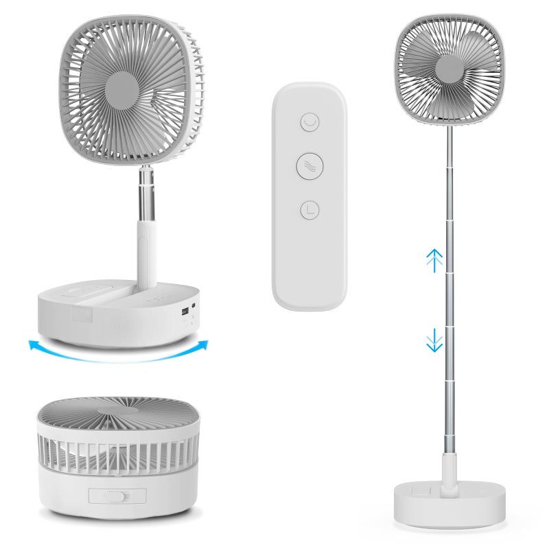 Magesh Portable Oscillating Pedestal FanRemote 120 Rotation 3In1 FoldawayStandingDesk Fan AntiSlip 7200Mah Rechargeable Telescopic 4 Speed Quiet Timer Fan Home Outdoor Travel Gray