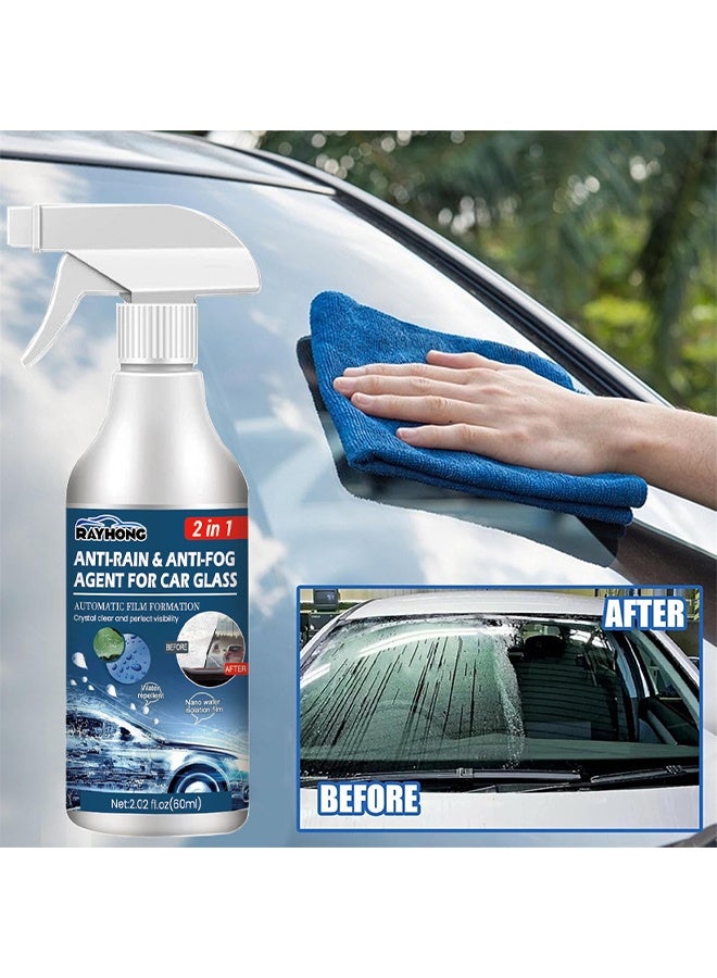 RAYHONG 2 In 1 Anti-Rain & Abti-Fog Agent For Car Glass, Auto Rain Agent Spray, Anti Fog Spray For Car Windshield & Glasses, Long-Lasting Defogger For Swim Goggles, Eyeglasses, Ski Lenses, And Mirrors, Water-Repellent Coating For Clear Vision, 60ml - Image 1
