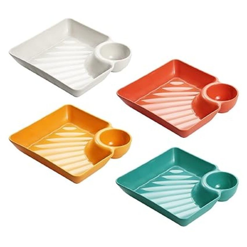 KITQO 4 Packs Plastic Dumpling Plates Sauce Compartment Square Serving Plates Sauce Holder Serving Platter Tray Seasoning Plate for Dumpling Dipping - Image 1