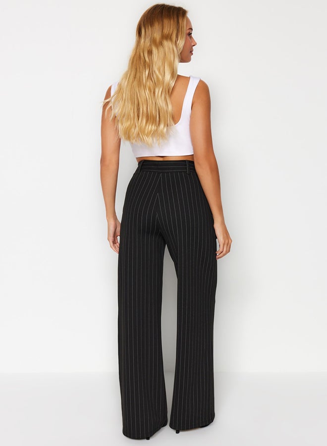 trendyol Black Striped Straight Fit High Waist Knitted Pants - Image 5