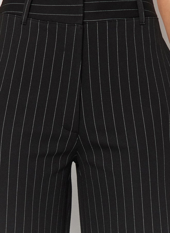 trendyol Black Striped Straight Fit High Waist Knitted Pants - Image 4