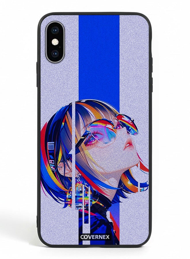 Covernex Apple iPhone Xs Protective Case Cover Printed Featuring Glitch Art Anime Girl Portrait - Image 2