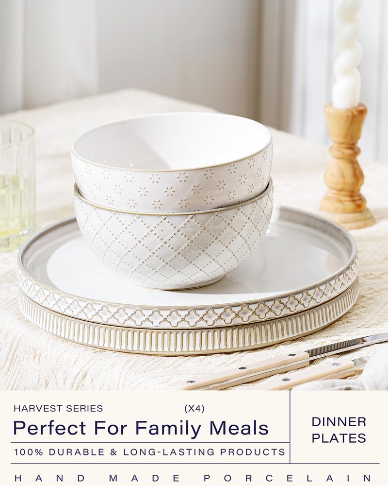 getstar 10.5â€ Ceramic Dinner Plates, Set of 4, Microwave & Dishwasher Safe, Salad Pasta Deep Plates with Embossments Set of 4 - Image 2
